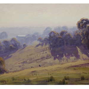LANDSCAPE PAINTING Cottles Bridge Vic Sheep Farm by Graham Gercken