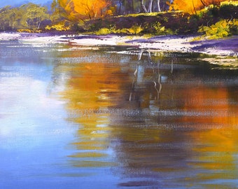 river painting, Tumut River, Landscape Painting, oil painting, canvas  painting, Autumn painting, river scene,   by  Graham Gercken