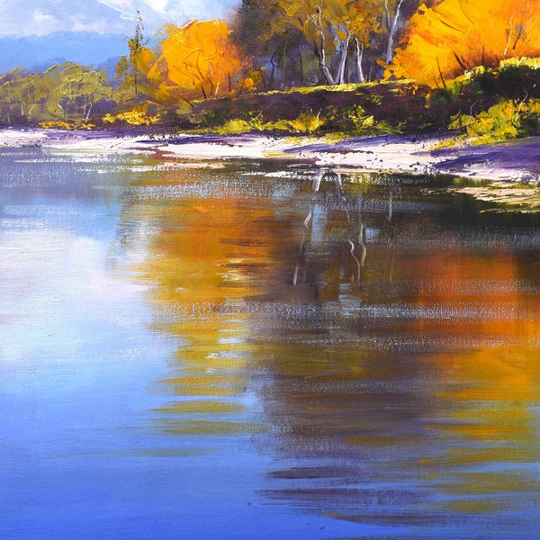 river painting, Tumut River, Landscape Painting, oil painting, canvas  painting, Autumn painting, river scene,   by  Graham Gercken