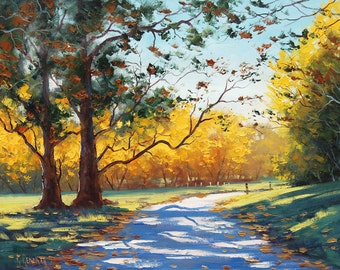 Yellow AUTUMN OIL PAINTING road mt wilson art by Graham Gercken