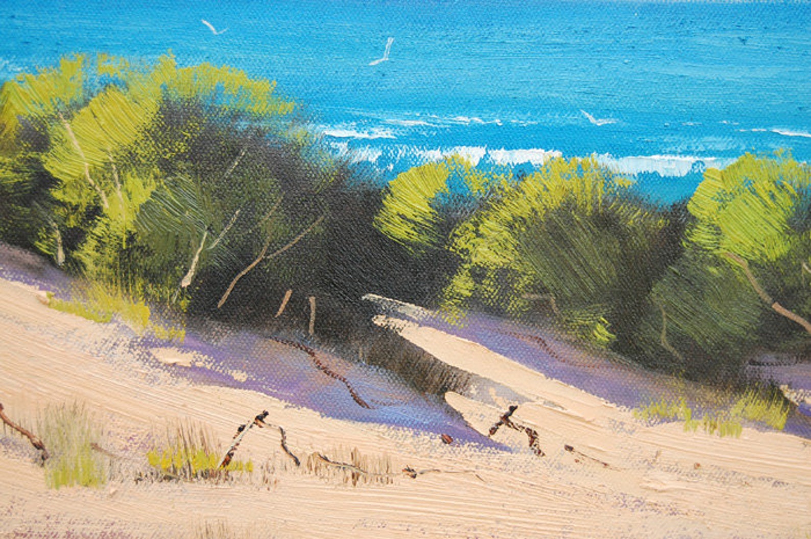 BEACH PAINTING Sand Dunes Original Oil Wall Art by Australian Artist G