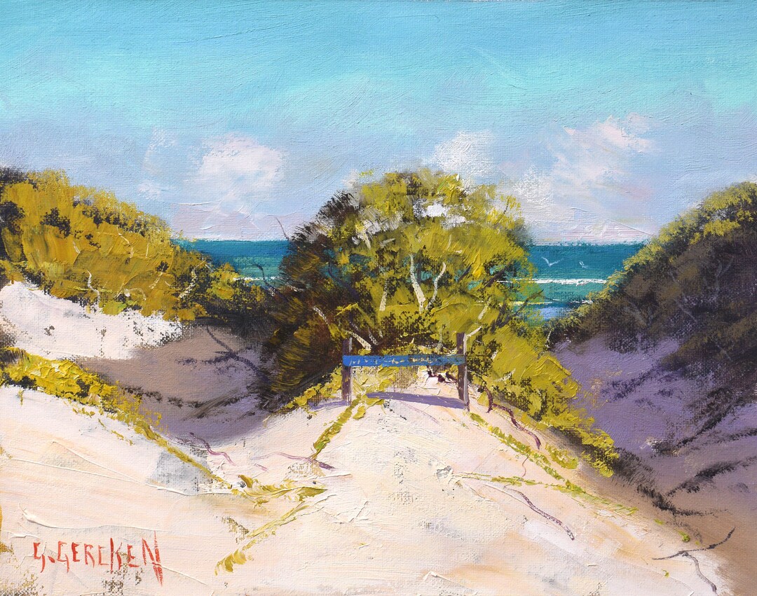 Sandy Australian Beach Dunes Mornington Original Framed Oil Painting