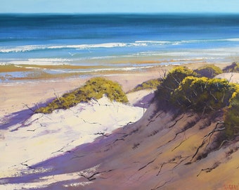 Beach Paintings, beach dunes, sand dunes, Original oil painting,  coastal seascape, beach scene, turquoise water, ocean, large seascape