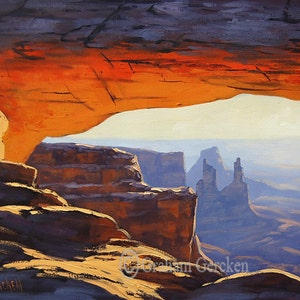 SUNRISE CANYONLANDS Large Oil PAINTING Landscape painting desert painting Desert art mesa arch  utah