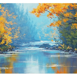 Misty river, misty painting, river painting, misty scene, river oil painting, by G.Gercken image 1