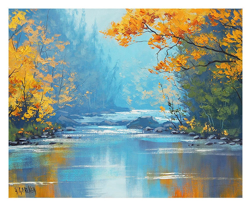 Misty River Misty Painting River Painting Misty Scene River