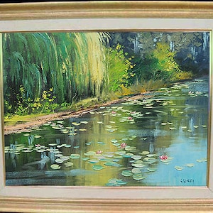 LILY POND PAINTING impressionist Paintings Original Oil Landscape by listed artist Graham Gercken image 3