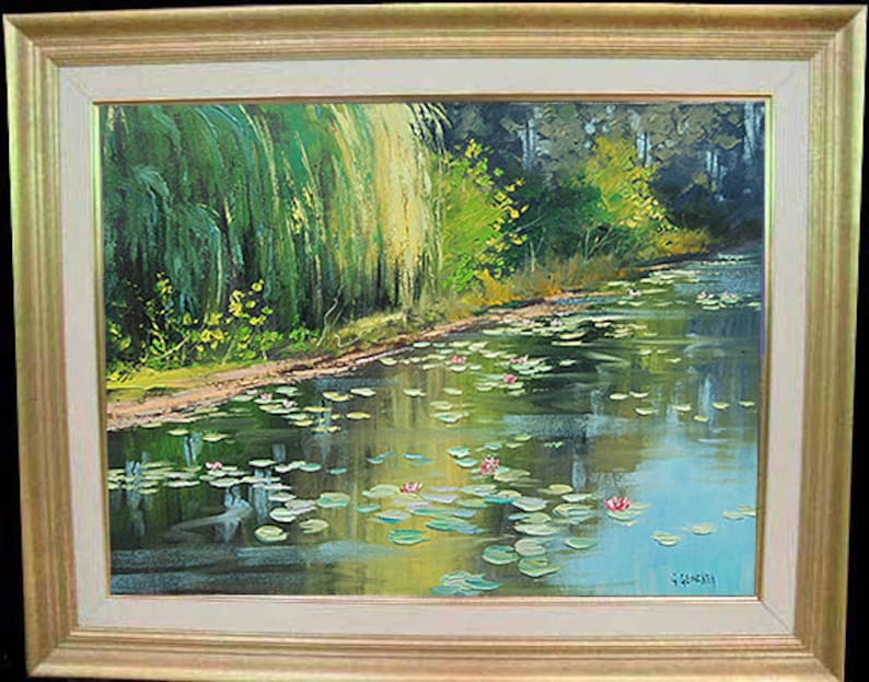 LILY POND PAINTING impressionist Paintings Original Oil Landscape by listed artist Graham Gercken image 3