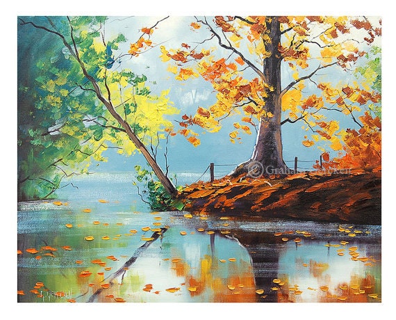 LAKE PAINTING Impressionist Oil Painting Fall Landscape Art - Etsy