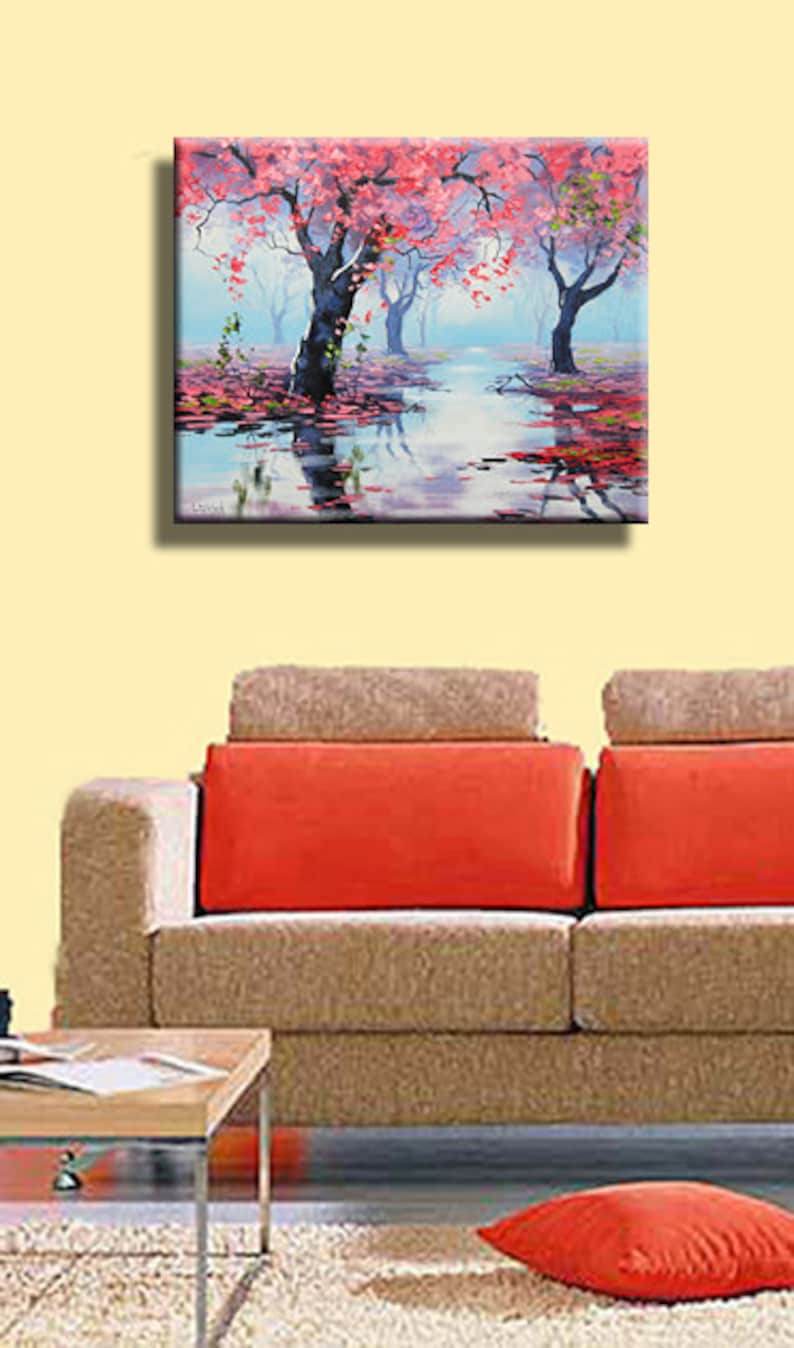 PINK WALL ART Decor Tree Paintings Pink Landscape Trees River Etsy Israel