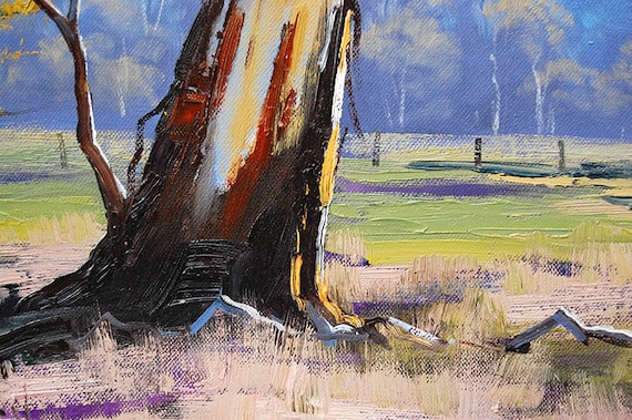 農場の絵画 グラハム・ガーケンによるオーストラリアのガムツリー風景