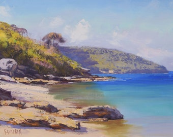 Sydney Harbour  Beach , Rocky shore Sydney original oil painting by listed Australian artist  Graham Gercken