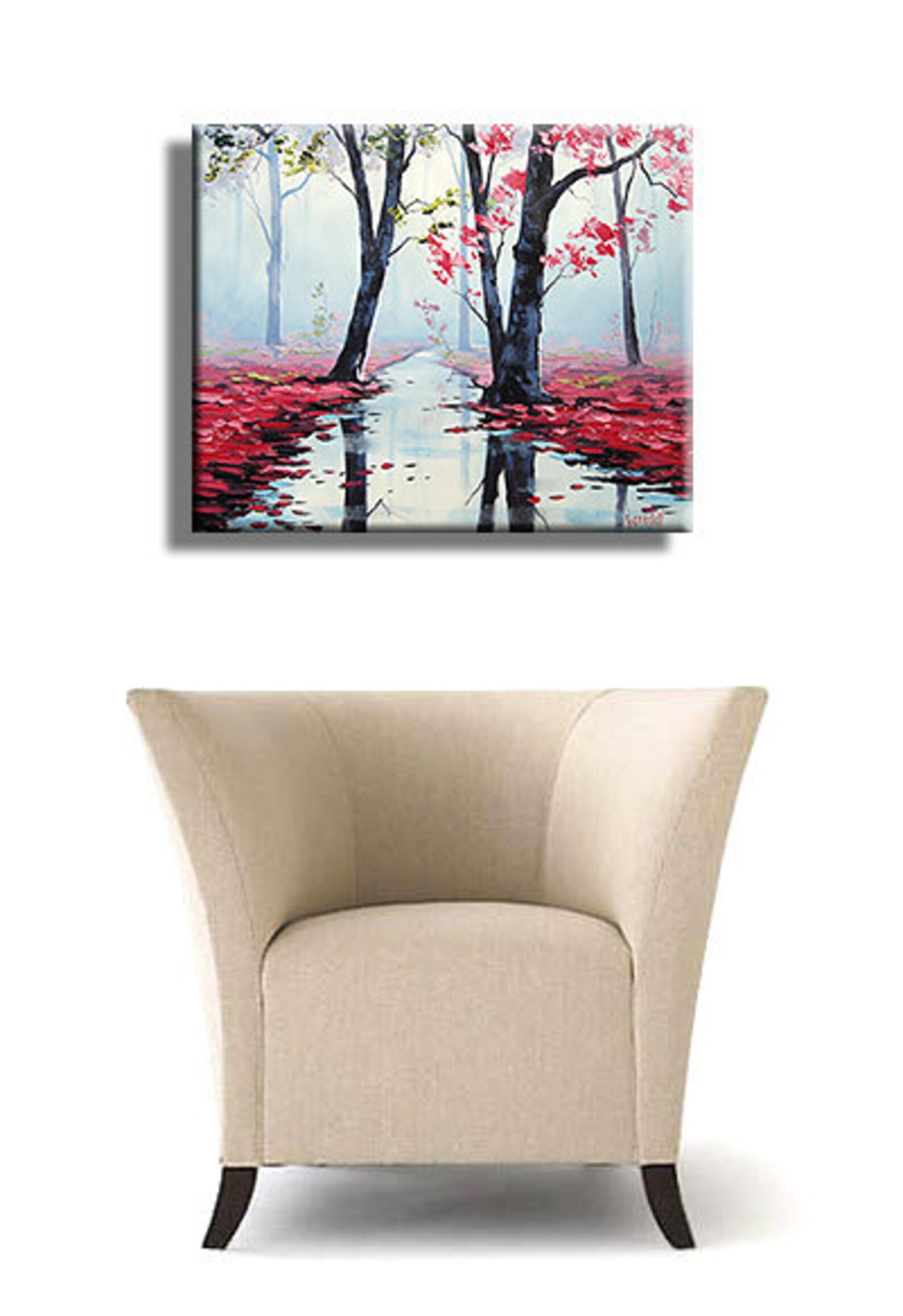 ORIGINAL Oil Misty Pink Landscape Painting River Pink Wall Etsy