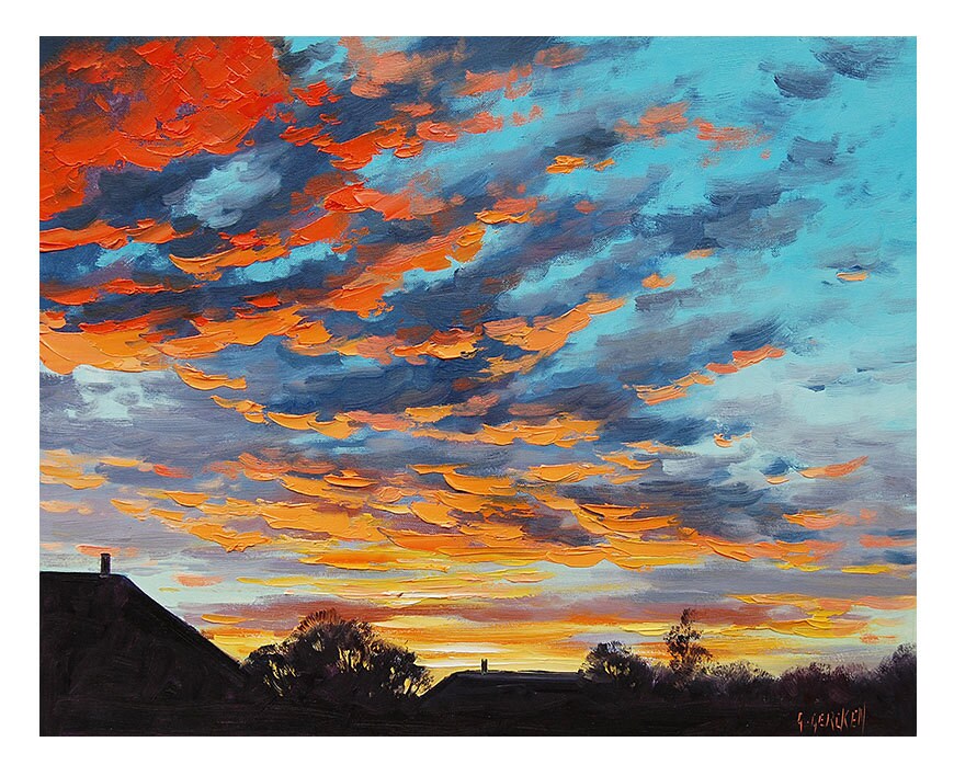 Sunrise oil painting Original landscape painting of dawn Impressionist art work. Sea oil painting