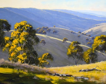 Australian Landscape, pastoral, gum trees, traditional,  Landscape Painting, oil painting, mudgee, hilly, , by  Graham Gercken