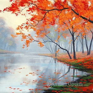 AUTUMN OIL PAINTING  lake painting contemporary art impressionist landscape tree paintings