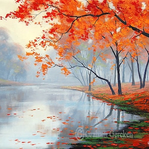 AUTUMN OIL PAINTING  lake painting contemporary art impressionist landscape tree paintings