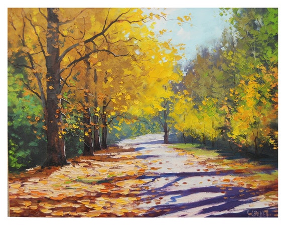 Yellow AUTUMN OIL PAINTING Road Mt Wilson Art by Graham | Etsy