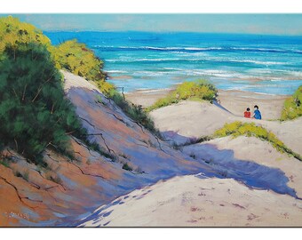 SEASCAPE OIL PAINTING Impressionist Beach Painting Realistc Sand Dunes Artwork by Graham Gercken