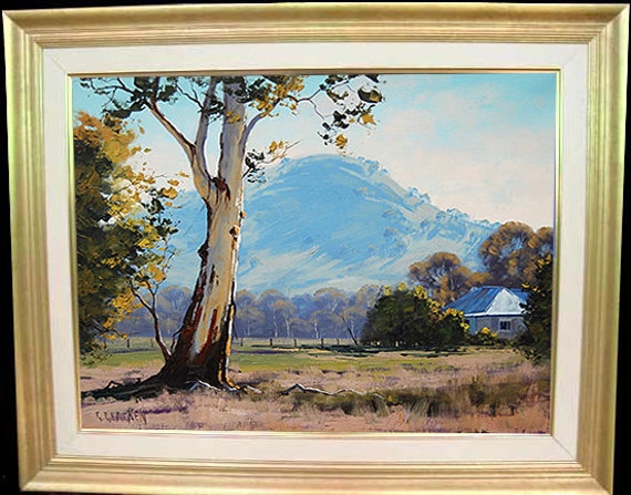 農場の絵画 グラハム・ガーケンによるオーストラリアのガムツリー風景
