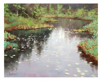 IMPRESSIONIST OIL PAINTING Landscape Painting lily pond painting river painting by Graham Gercken