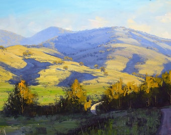 Australian Landscape, spring, green hills, pastoral,  Landscape Painting, oil painting, mudgee, hilly, , by  Graham Gercken