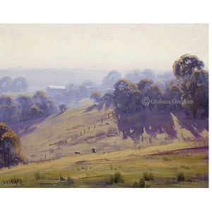 Landscape Print sheep prints farm prints painting prints Pastoral Landscape image 1