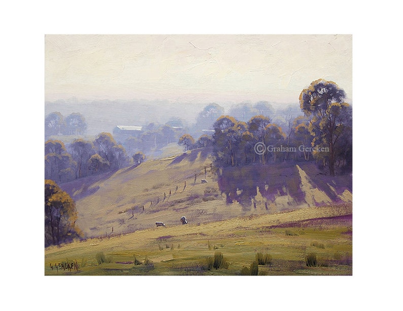 Landscape Print sheep prints farm prints painting prints Pastoral Landscape image 1