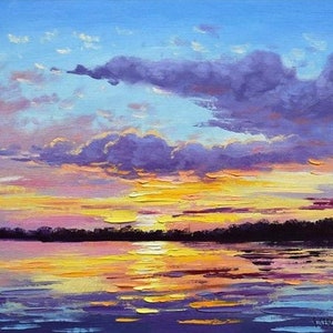SUNSET Oil Painting , sunrise. sunset ocean, sunset clouds, colorful sunset, original sunset painting