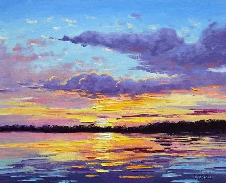 SUNSET Oil Painting sunrise. sunset ocean sunset clouds colorful sunset original sunset painting