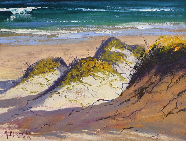 beach dunes, BEACH Painting, coastline on canvas, Original oil painting, beach decor, dunes painting, coastal scene, seascape, australia image 1