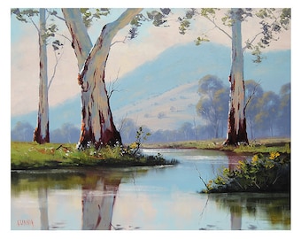 large australian landscape painting gum trees Painting art by listed artist G.Gercken