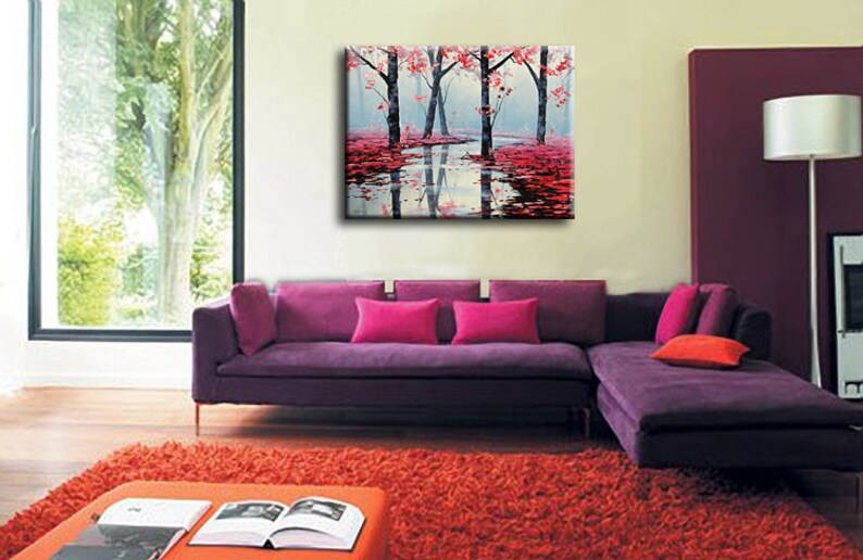 PINK WALL DECOR Pink Painting Landscape Trees by Listed Artist Etsy