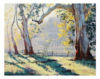 TREES PAINTING ORIGINAL oil Painting Australian Eucalyptus trees Sheep landscape by G.Gercken
