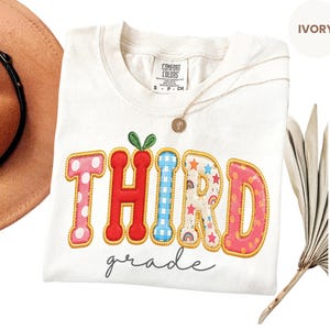 Third Grade Teacher Shirt, Faux Patchwork Embroidery, Back To School Tee
