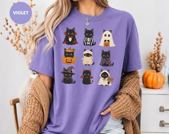Black Cat Halloween Shirt, Spooky Kitty Costume Tee, Fall Outfit