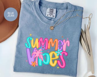 Comfort Colors Preppy Summer Shirt: Beach Vibes, Sunshine Graphic