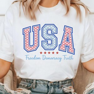 Patriotic Floral USA Comfort Colors Tee: Freedom, Democracy, Truth