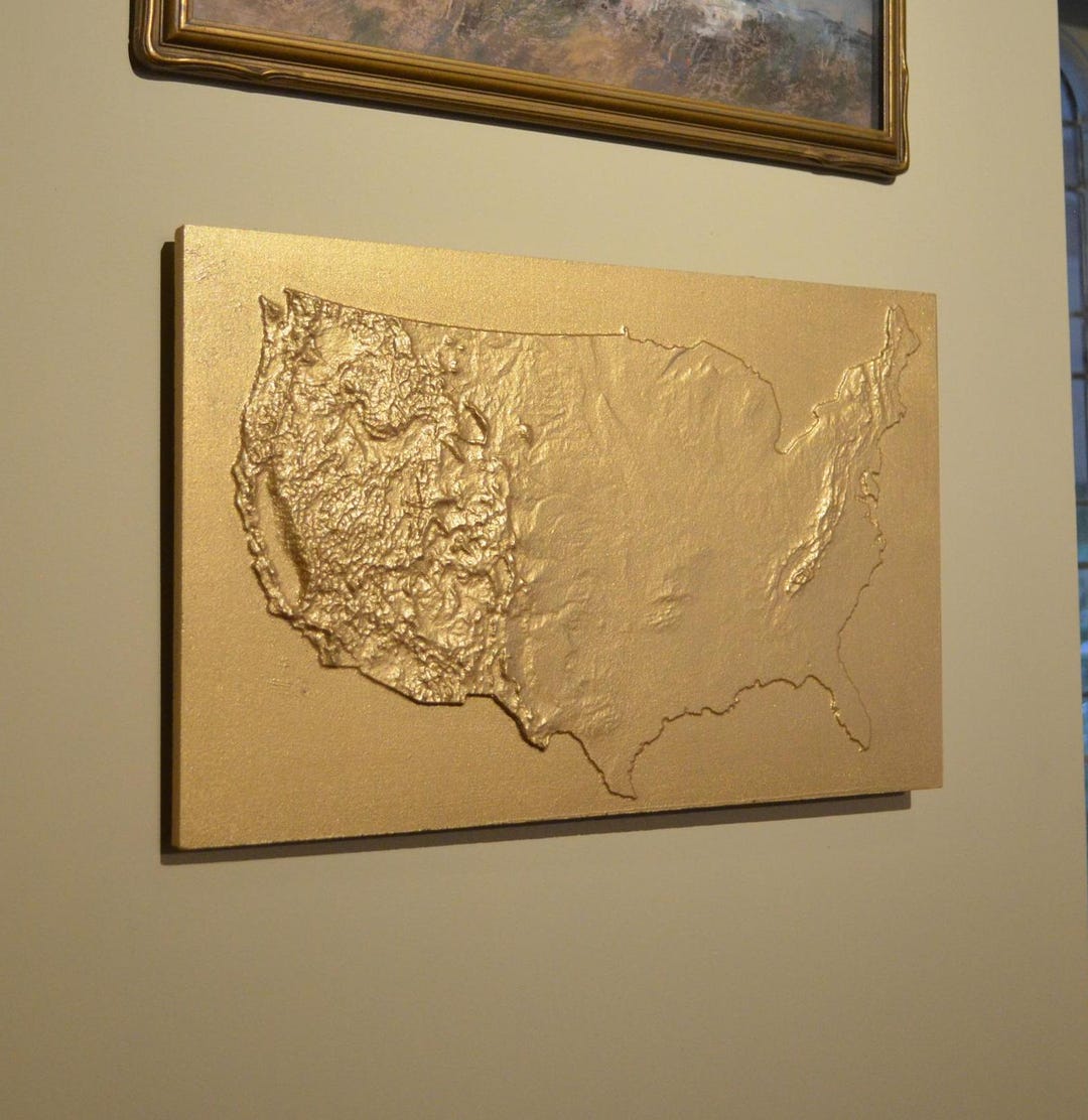 USA Map Metallic Map World Map Topography Modern Art Wall Map Mountain