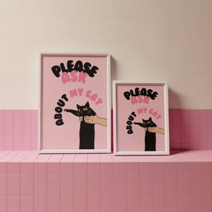 Pink Cat Wall Print Black Cat Wall Art Cat Lover Gift Digital Download Prints Funky Wall Art Cat Lady Downloadable Prints