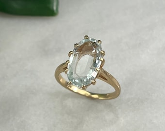 Aquamarine Statement Ring - Oval Cut, 10k Gold Rings for Women Gemstone Birthstone Jewelry Trends
