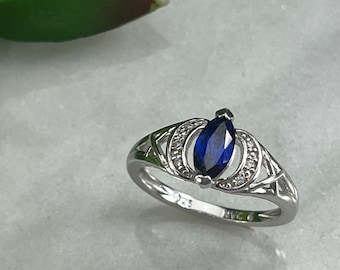 Sapphire Rings for Women - Sterling Silver, Sapphire and CZ Ring, Size 6