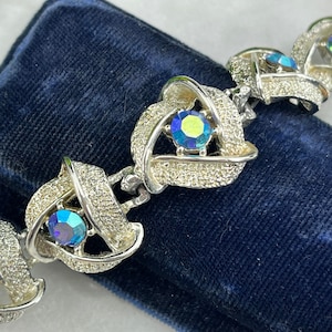 Blue Rhinestone Bracelet - Costume Jewelry Silver Tone, AB Finish Stones Bracelets for Women