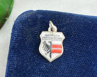 Vintage 835 Silver Enamel Travel Charm: Garmisch-Partenkirchen Souvenir
