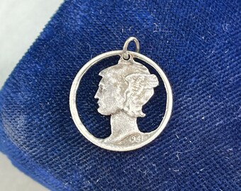 Vintage Mercury Dime Cut Coin Pendant or Bracelet Charm