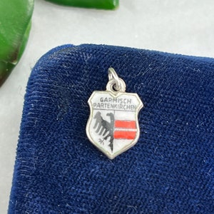 Enamel Travel Charm - Silver Enamel Germany Souvenir Bracelet Charm - Garmisch-Partenkirchen 835 Silver