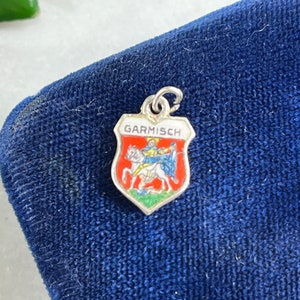 Enamel Travel Charm - Silver Enamel Garmisch Germany Coat of Arms Souvenir Bracelet Charm - Travel 835 Silver