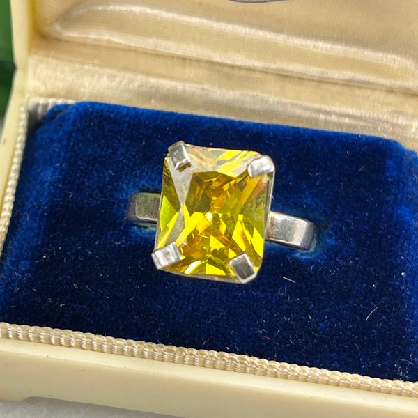 Vintage Rings for Women - Yellow CZ in Sterling Silver Modern Minimalist Setting Fake Canary Diamond