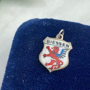 Enamel Travel Charm - Silver Enamel Germany Souvenir Bracelet Charm - Giessen 935 Silver