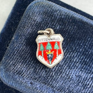 Enamel Travel Charm - Silver Enamel Germany Souvenir Bracelet Charm - Mittenwald 800 Silver